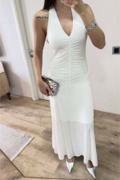 ruum fashions Backless Long Sleeve Dress - White