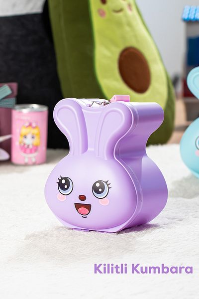 Porsima 041-1 Κλειδαριά PVC με κλειδί Smiling Face Piggy Bank Lilac 12,5X15,5cm