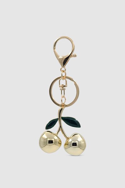Wuclo Lobster Clip Green Leaf Cherry Bag Charm Gold