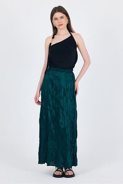 Rays Emerald Waist Elastic Wrinkled Fabric Skirt 3483