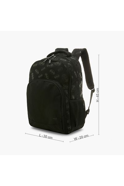 Warner Bros All-Over Batman Print Backpack with Adjustable Shoulder Straps and Zip Closure - 18 inches
