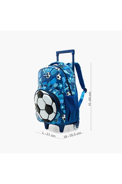 Juniors Football Print Trolley Backpack with Retractable Handle and Zip Closure - 16 inches