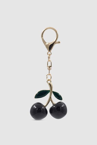 Wuclo Lobster Clip Green Leaf Glitter Cherry Bag Charm Black
