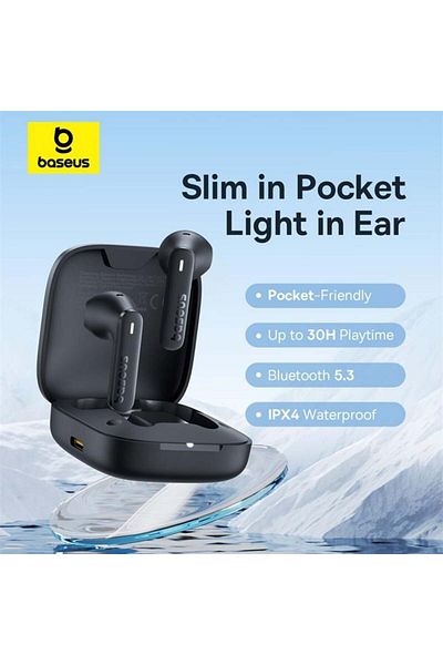 Baseus Căști Bluetooth fără fir, TWS, USB-C, cu stație de încărcare, rezistente la praf IPX4, albastre