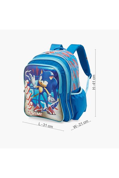SEGA Sonic The Hedgehog Print Backpack with Adjustable Straps and Zip Closure - 16 inches