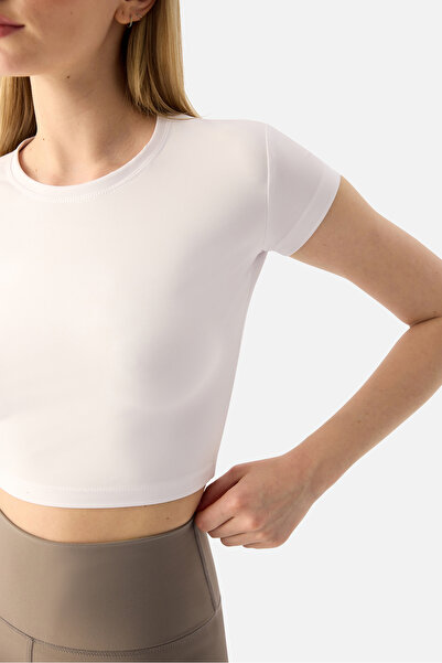 Superstacy Top crop alb cu mânecă scurtă Melina