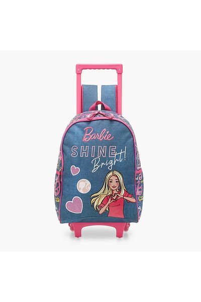 mattel Barbie Printed Trolley Backpack with Retractable Handle - 16 inches