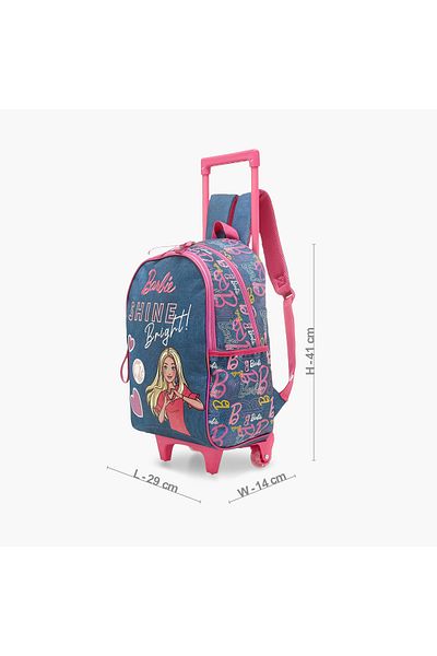 mattel Barbie Printed Trolley Backpack with Retractable Handle - 16 inches