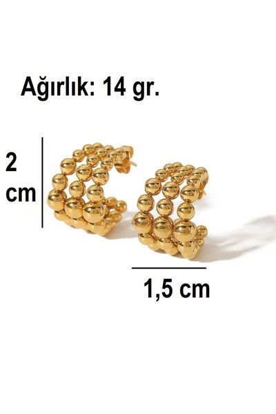 Siya Silver Non-Tarnish Steel Three Row Dorica Ball Stud Earrings