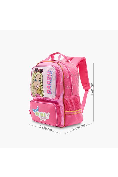 mattel Barbie Print Backpack with Adjustable Straps and Zip Closure - 16 inches