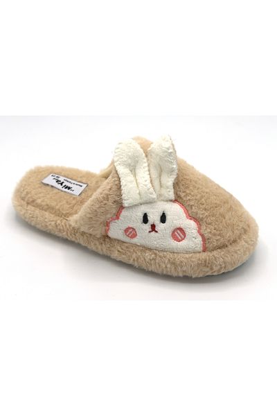 BYRAMSE Rabbit Figured No Sound Lightweight Sole Plush House Slippers (Narrow Fit)