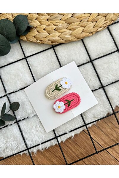 ArdenKids 2'li Bej & Şeker Pembe Çiçekli Amigurumi Klips Set