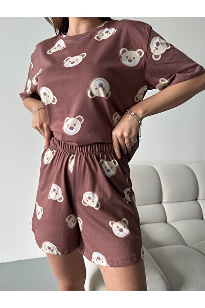 RPT MODA Σετ γυναικεία πιτζάμα από οργανικό βαμβάκι Cute Teddy Bear με τύπωμα με κοντομάνικο σορτς