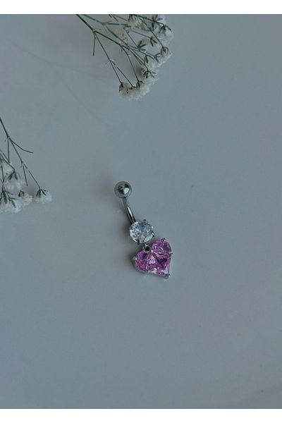 Home Sihra Accessories Steel Heart Dangle Belly Button Ring Pink Color
