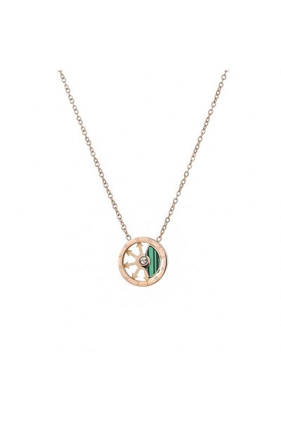 Tessero Women's necklace with semi-precious stone pendant, malachite, rotating fidget, Roman numerals design