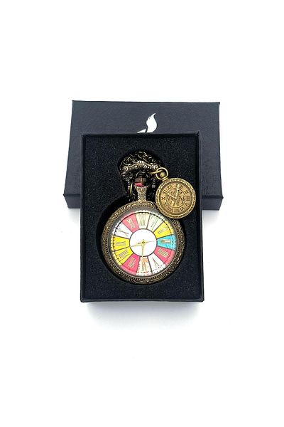 valkyrie Vintage Antique Design Colorful Roman Numeral Copper Case Transparent Cover Quartz Pocket Chain Sa
