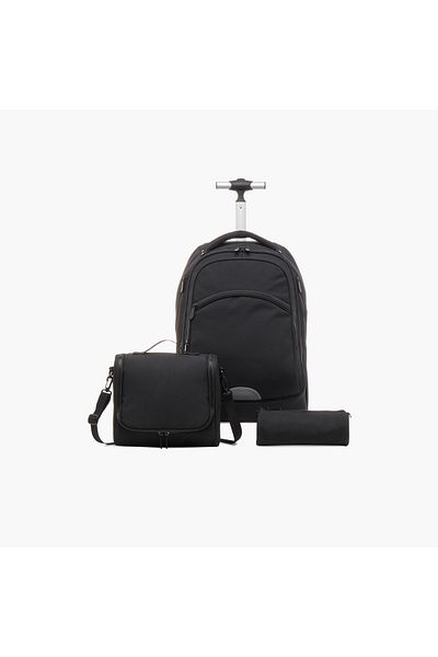 Juniors Solid Trolley Bag with Lunch Bag and Pencil Pouch - 18 inches