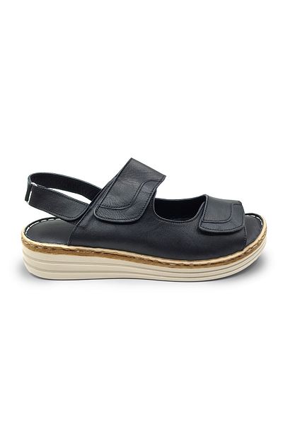 Cristante Zappella Women's Black Orthopedic Genuine Leather Sandals – Comfortable Anatomical Sole Velcro Summer Sandals