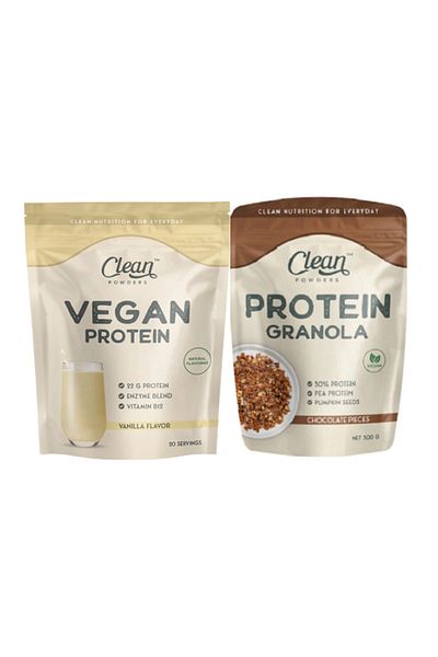 Clean Powders Vegan Protein 600 Gr - Vanilla - Protein Granola 300 Gr - Chocolate Chip Set of 2