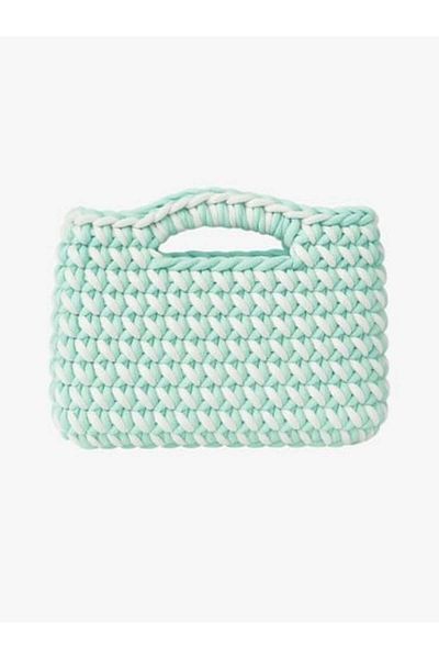 Qielle Combed Cotton Thread Mint Green White Hand Knitted Clutch Bag