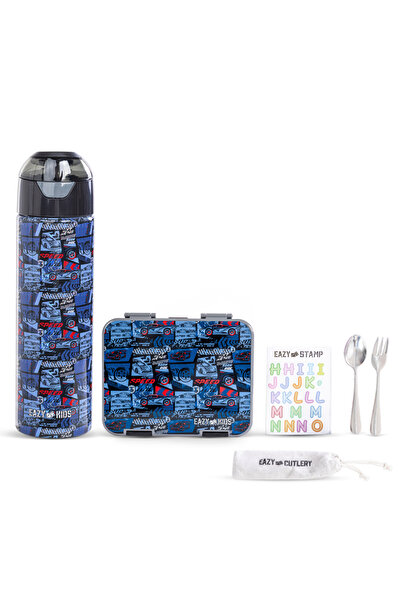 Eazy Kids 6&4 Convertible Bento Lunch Box w/ Water Bottle, Steel Spoon&Fork S...