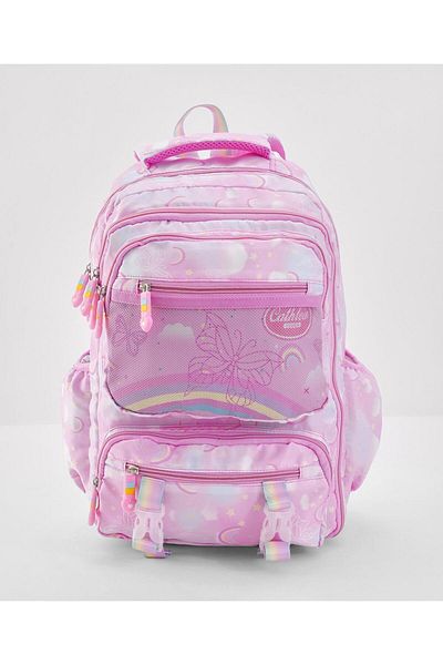 Bonfino Bonfino School Bag Butterfly Themed, Padded Straps, Dual Bottle Holders, Pink - 17 Inches