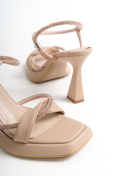 Hvz Sparkling Stone Platform Sandals - Goblet Heel Evening Shoes - Evening Dress and Invitation Elegance 10cm