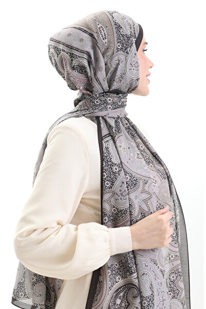 sefamerve Σάλι από βαμβάκι με σχέδιο Karaca 82001-01 Καφέ Πούδρα