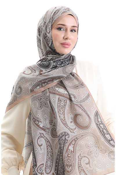 sefamerve Σάλι από βαμβάκι με σχέδιο Karaca 82001-12 Caramel