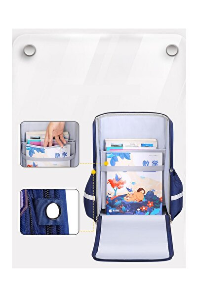 Bonfino Bonfino School Bag, Night Reflective Light, S-Spine Curve Support, Navy Blue - 17 Inches