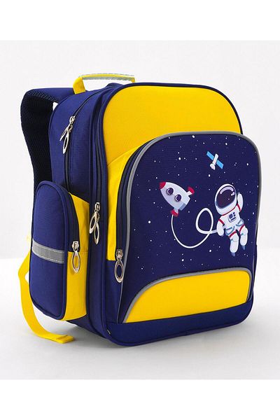 Bonfino Bonfino Astronaut Themed School Bag, Padded Straps, Mesh Back, Blue and Yellow - 17 Inches