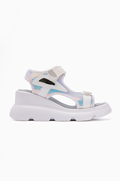 Limoya Anela White Wedge Heeled Velcro Women's Sandals