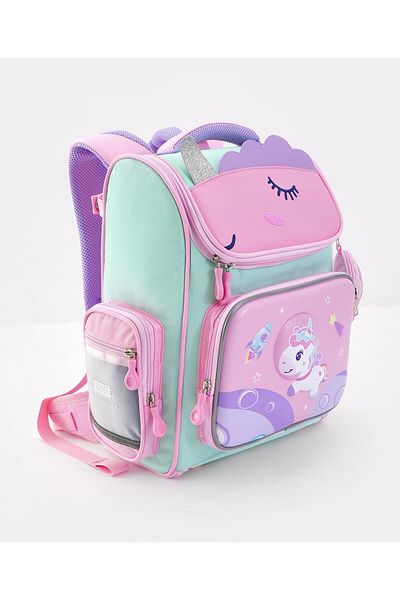 Bonfino Bonfino Unicorn Themed Backpack, Adjustable Shoulder Strap, Blue and Pink - 15 Inches