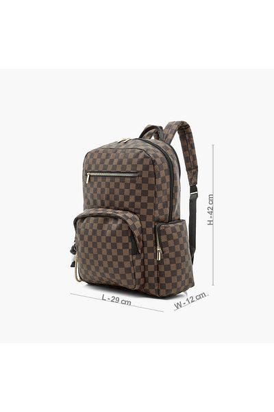 Juniors Checked Backpack with Adjustable Shoulder Straps and Zip Closure - 17 inches