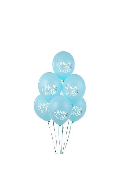 ideal STORE Set 6 baloane MOM TO BE IdealStore, Dimensiune 30 cm, Baloane albastre cu imprimeu alb din Latex