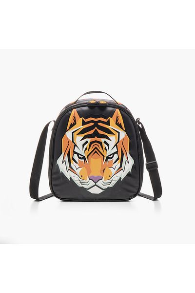 Juniors Tiger Print Lunch Bag with Adjustable Strap and Zip Closure