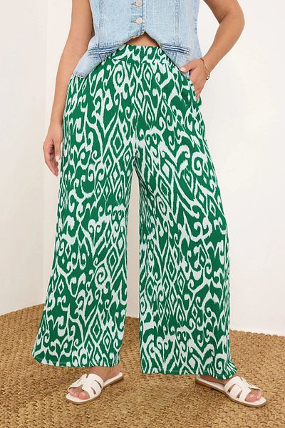 Stil Diva Plus Size Elastic Waist Wide Leg Patterned Pocket Trousers 303969