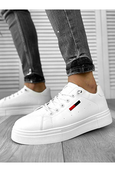 Casual Men's sneakers, made of eco-leather, elastic laces, C18, White