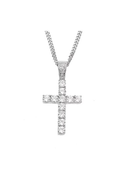 Tessero Colier Hip Hop cu pandantiv cruce, pietre de zirconiu, placat cu aur de 18K, unisex, Tessero, Si