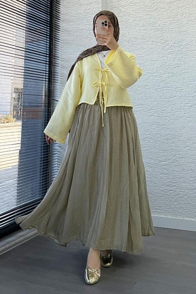 MELEK ARAZ Summer Lined Voile Skirt -Khaki