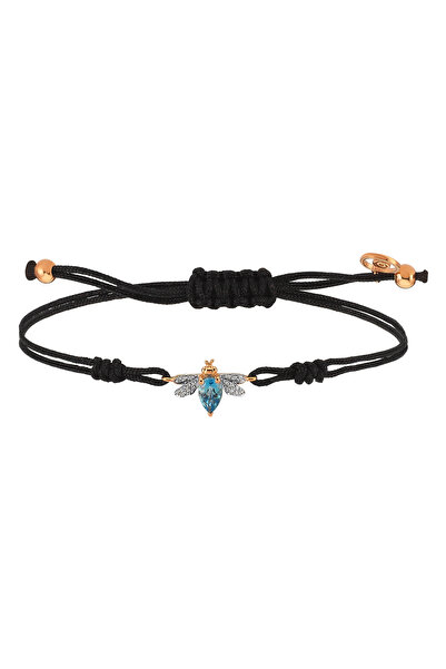 BEE GODDESS Kraliçe Arı S Mavi Topaz Pırlanta Gümüş İp Bileklik