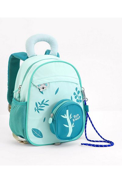 Bonfino Bonfino Leaves Themed School Bag, Padded Shoulder Straps, Attached Coin Purse, Green - 12 Inches