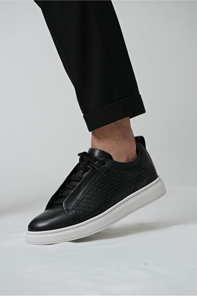 TETRİ Cora Model Hakiki Deri El Yapımı Erkek Siyah Sneakers Ayakkabı