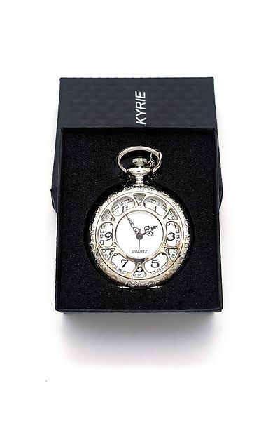 valkyrie Vintage Retro Roman Numeral Embroidered Pocket Watch Silver