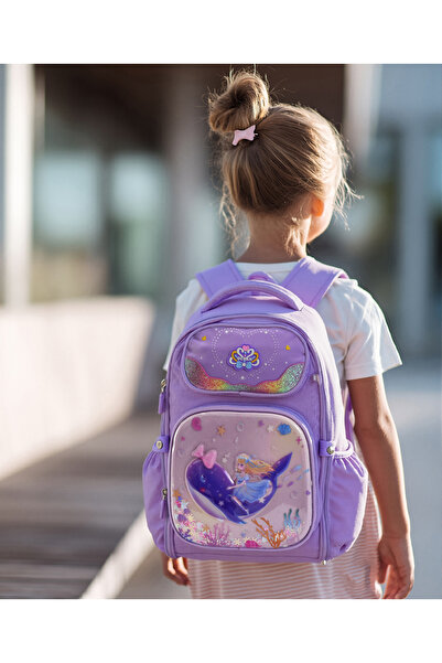 Bonfino Bonfino Whale Themed School Bag, Padded Shoulder Straps, Mesh and Cushioned Back, Purple - 17 Inches