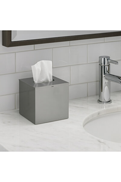 OMG علبة مناديل مربعة مقاس 13×13 سم - ستانلس ستيل لامع