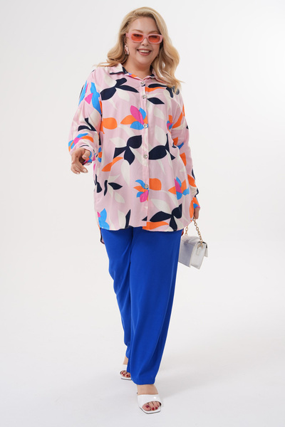 Polologin Butik Leaf Patterned Pink Viscose Tunic