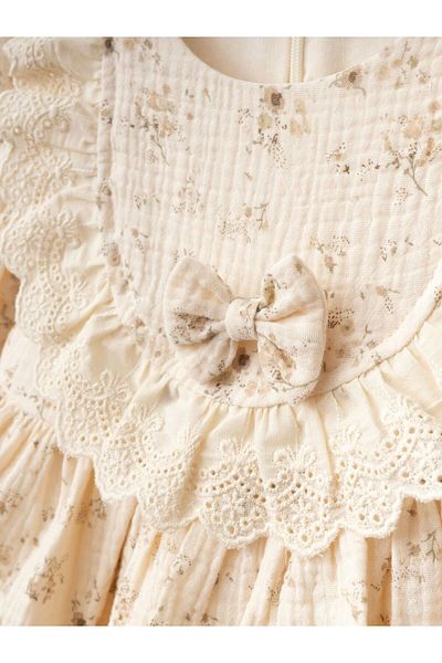 Cherrys Bebek Baby Girl Floral Patterned Ruffle Muslin Dress
