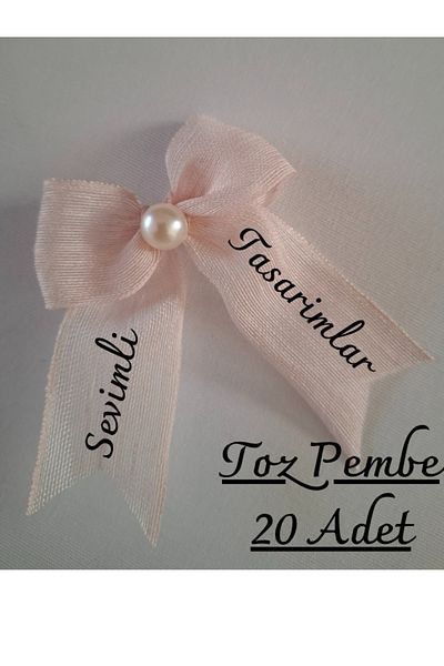 SEVİMLİ TASARİMLAR Ready Bow Pearl Detailed Naples Linen Ribbon (20 Pcs)