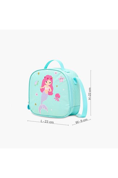 Juniors Mermaid Print Lunch Bag with Adjustable Strap and Zip Closure